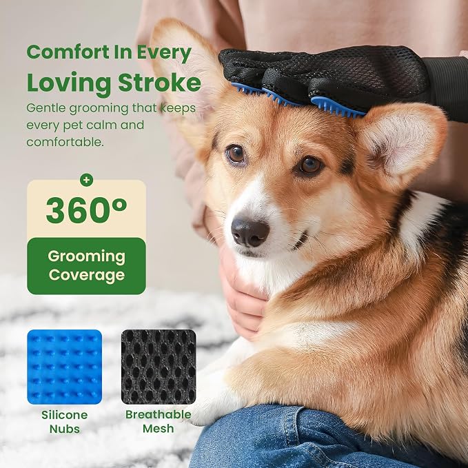 2-in-1 Pet Grooming & Bathing Deshedding Glove Pet Grooming & De-Shedding Glove blue Generic