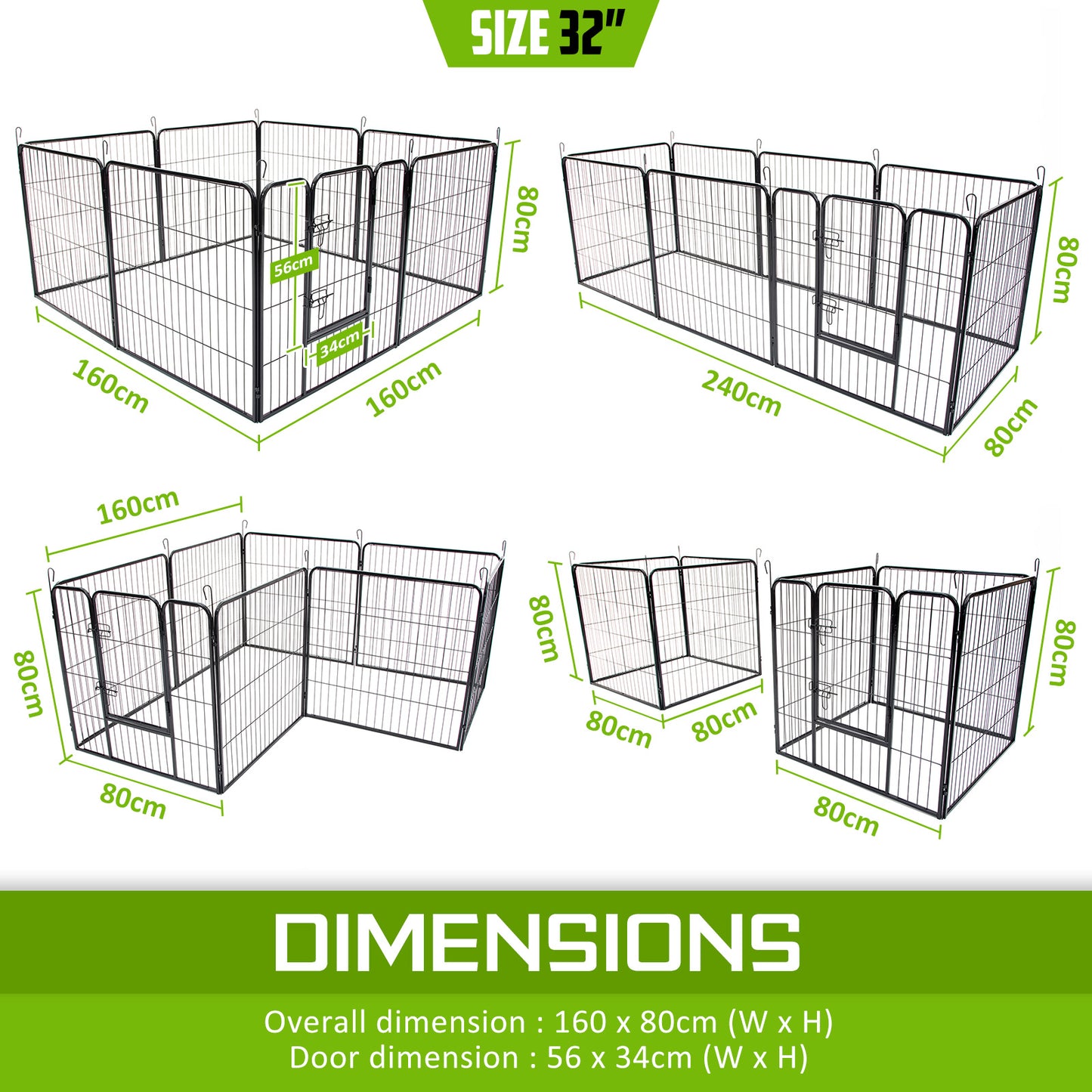Pet Playpen Heavy Duty Foldable Dog Cage 8 Panel 32in with Cover Pet Care > Dog Supplies > Dog Playpens & Gates Woofy and Whiskers
