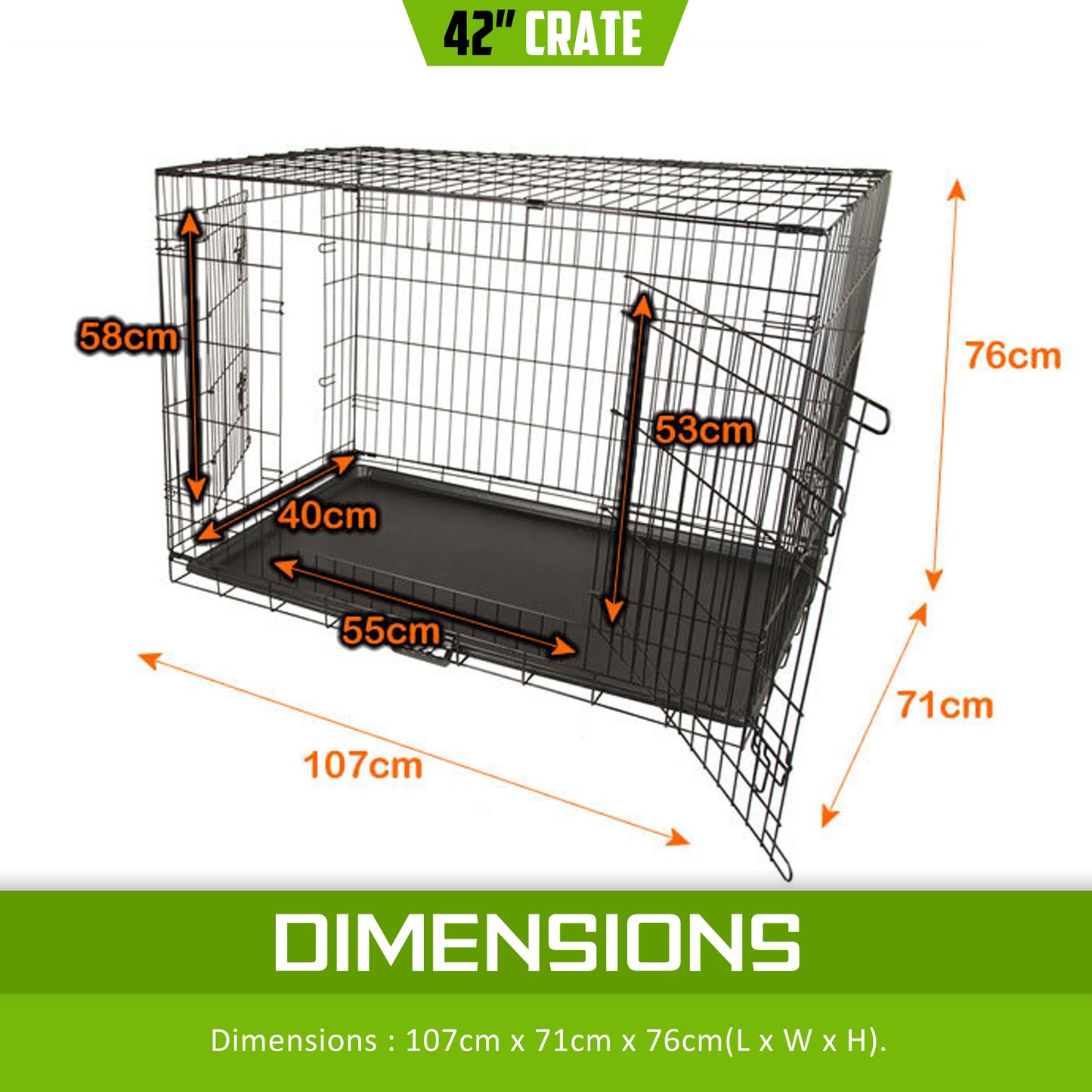 Wire Dog Cage Foldable Crate Kennel 42in with Tray Pet Care > Dog Supplies > Dog Playpens & Gates Woofy and Whiskers