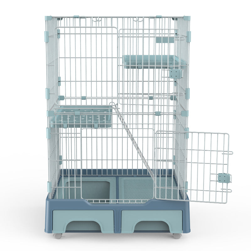YES4PETS 134 cm Blue Pet 3 Level Cat Cage House With Litter Tray And Storage Box Pet Care > Cat Supplies > Cat Litter YES4PETS