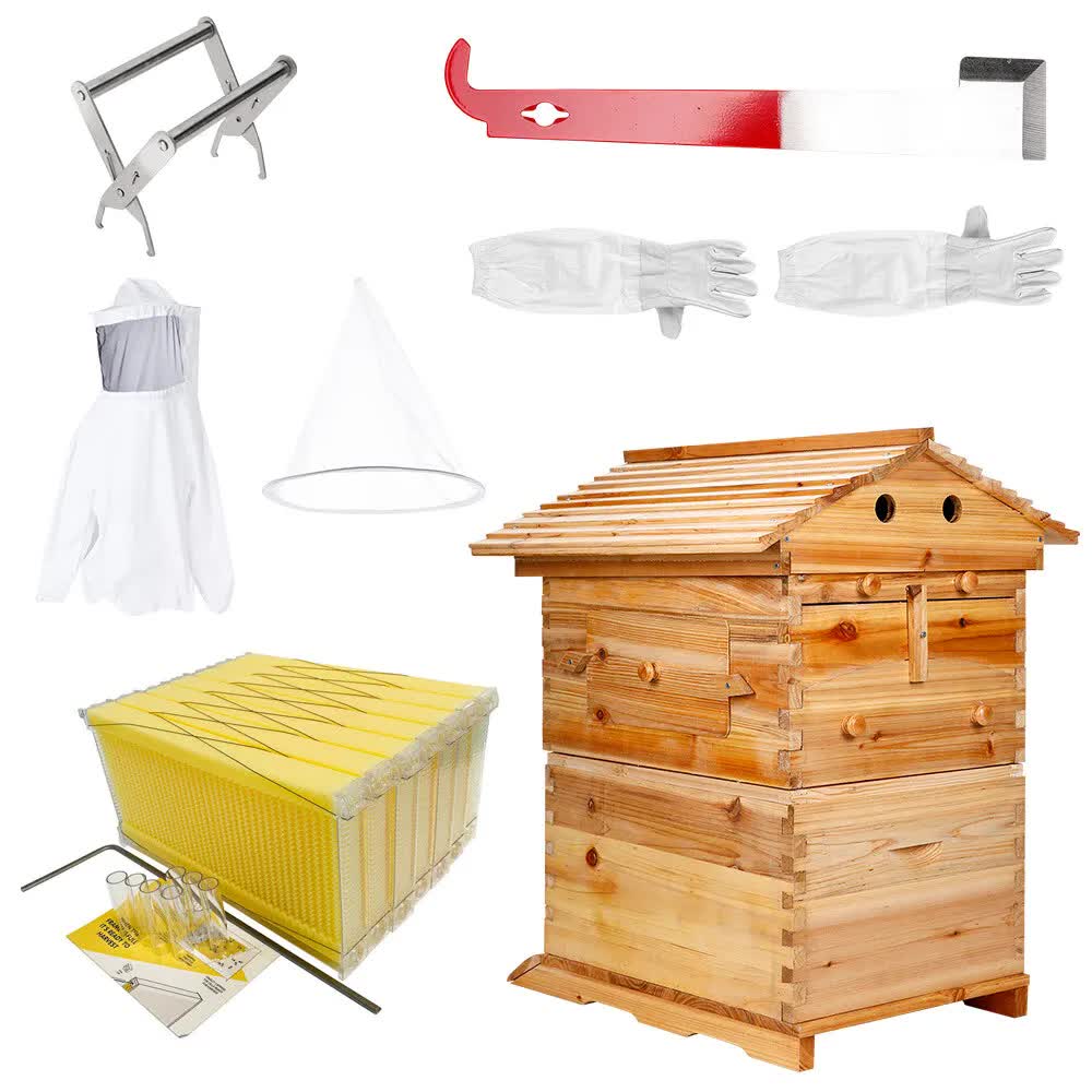 Wooden-Beekeeping-Beehive-House-+7PCS-Upgraded-Auto-Honey-Bee-comb-Hive-Frame Pet Care > Farm Supplies > Beekeeping Rooster Farm