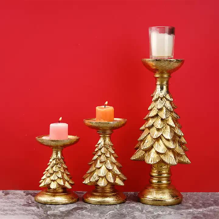Gold Christmas Tree Candle Holder - Elegant Resin Pillar Stand, 15.5cm Festive Decoration Occasions > Christmas > Christmas Decorations Woofy and Whiskers