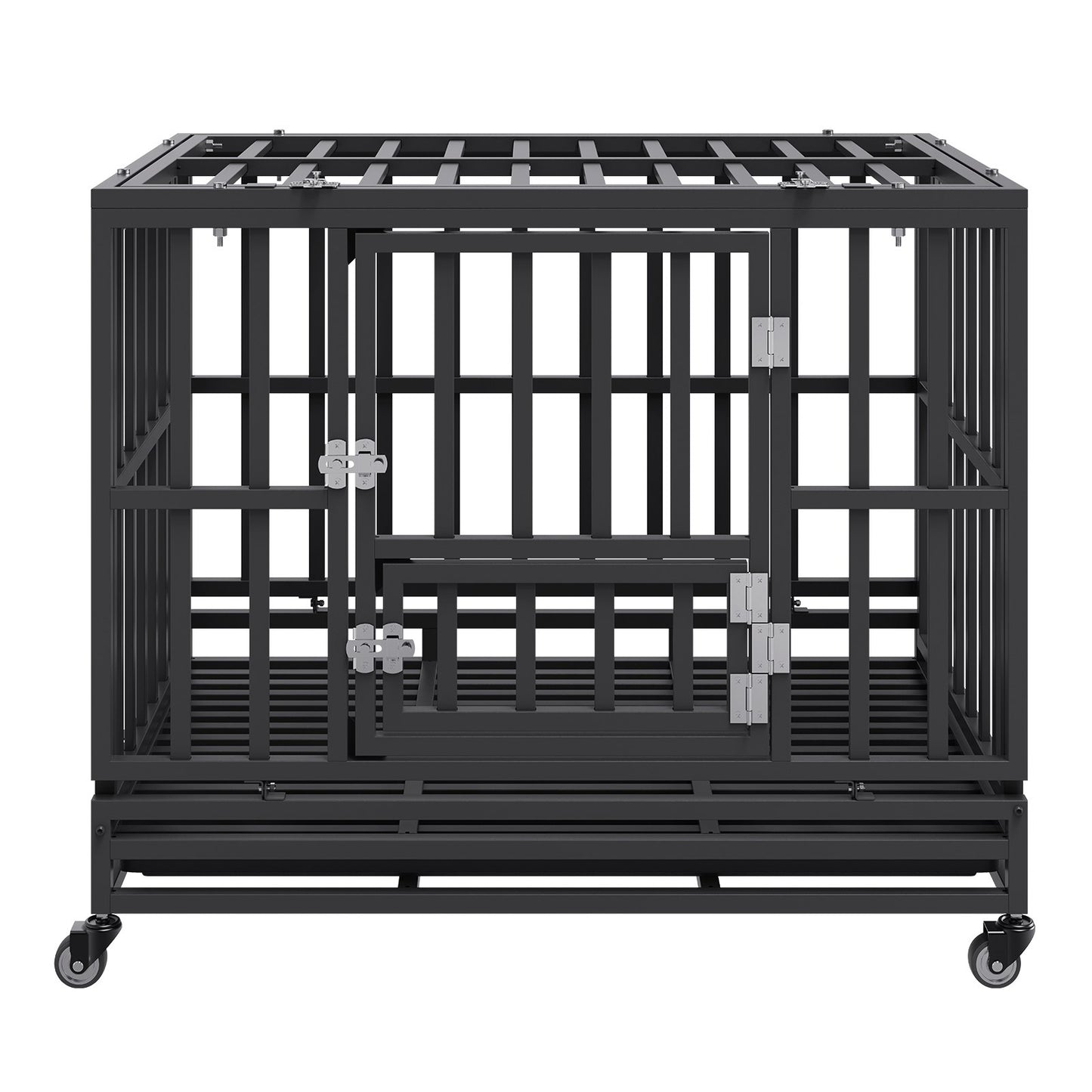 Heavy Duty Dog Crate 38 in Metal Dog Kennel with Wheels and Removable Tray Pet Care > Dog Supplies > Dog Kennels Woofy and Whiskers