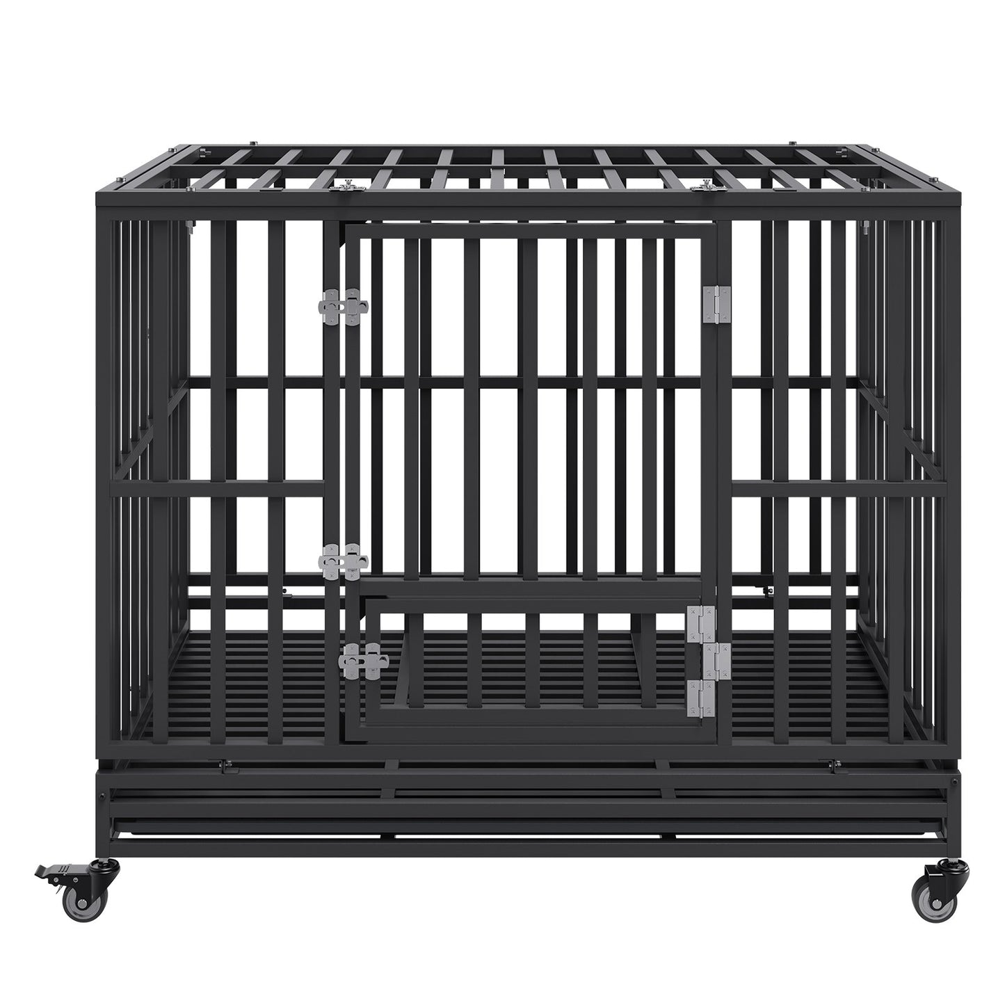 47 Inch Heavy Duty Dog Crate, Indestructible Dog Crate, 3-Door Heavy Duty Dog Kennel for Medium to Large Dogs with Lockable Wheels and Removable Tray, High Anxiety Dog Crate for Indoor & Outdoor Pet Care > Cat Supplies > Cat Carriers & Crates Woofy and Whiskers