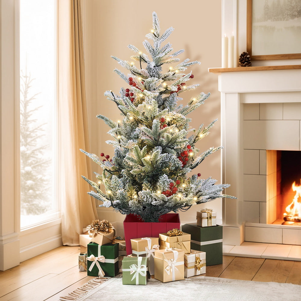 Jingle Jollys Christmas Tree 1M LED Potted Xmas Party Decor Red Barries Flocked Occasions > Christmas > Christmas Trees Woofy and Whiskers