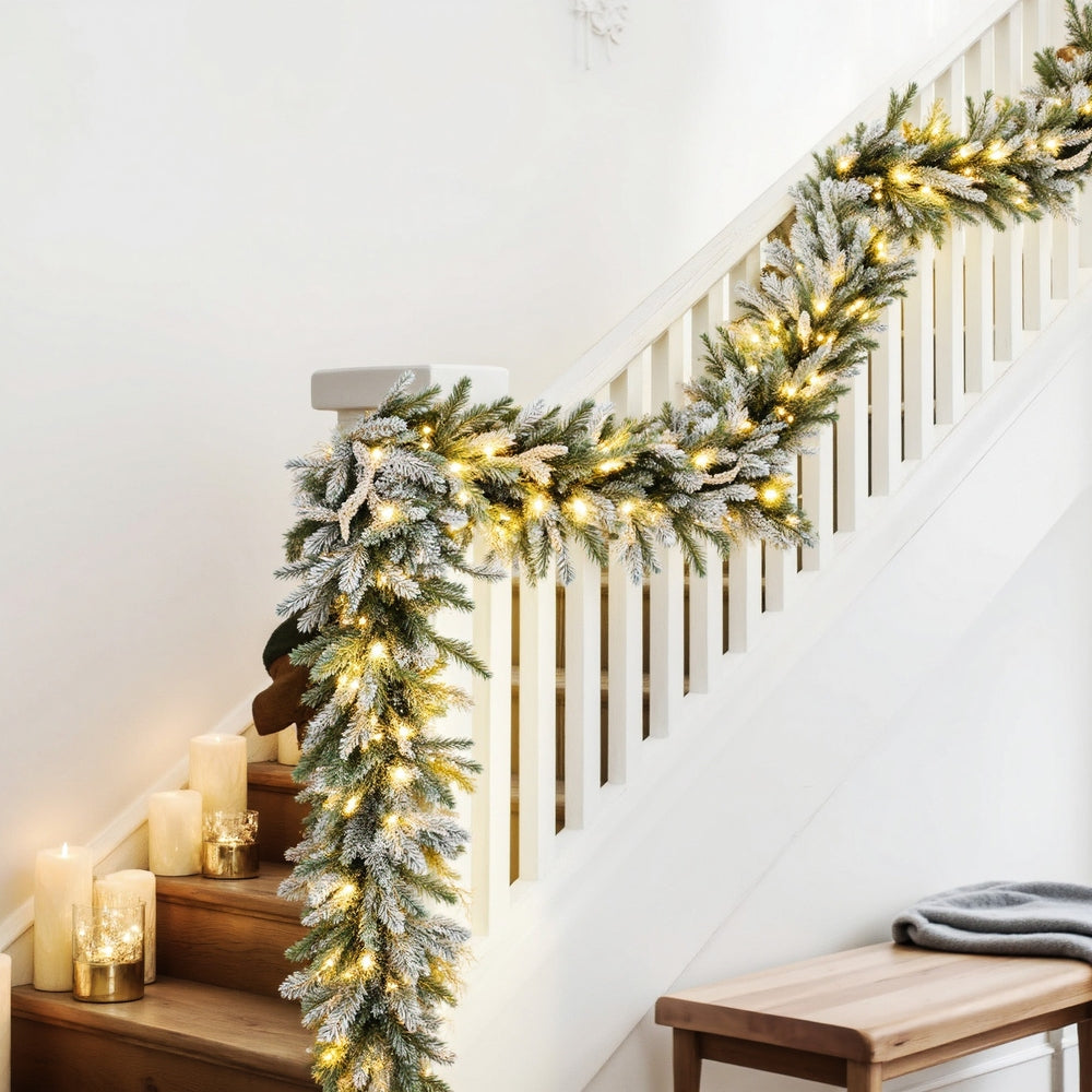 Jingle Jollys 3M Christmas Garland Pre-lit LED Lights Snow Frosted Tips Decor Occasions > Christmas > Christmas Wreaths & Garlands Woofy and Whiskers