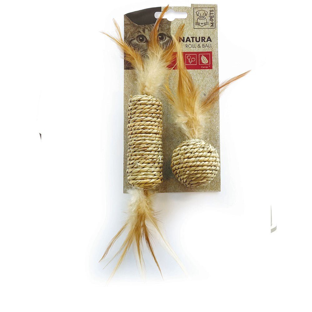 M-PETS Natura Dumbbell 24 x 4.5 x 4.5 cm Woofy and Whiskers Roll & Ball (20 cm - Ø 3.5 cm - Roll 12 cm - Ø 4.5 cm - Ball)