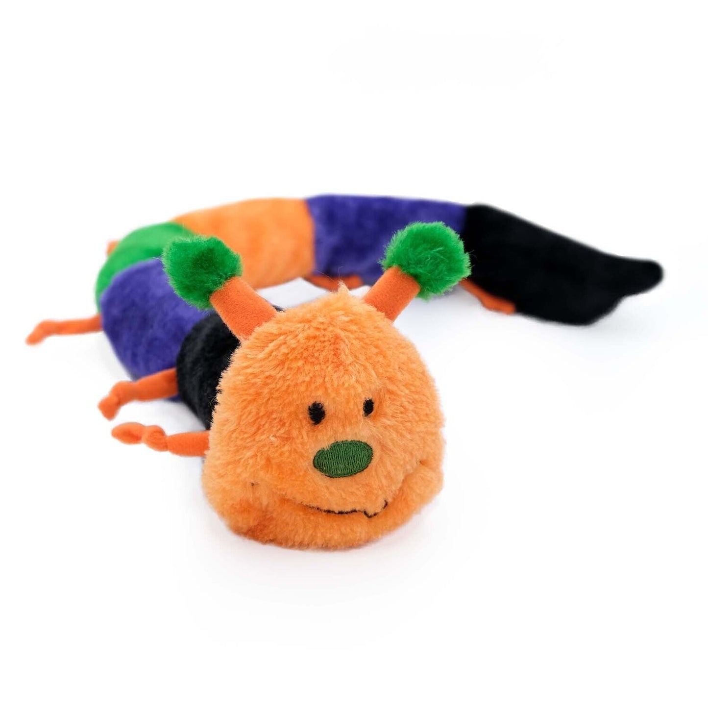 Zippy Paws Plush No Stuffing Dog Toy Deluxe Halloween Caterpillar 6 Squeakers Woofy and Whiskers