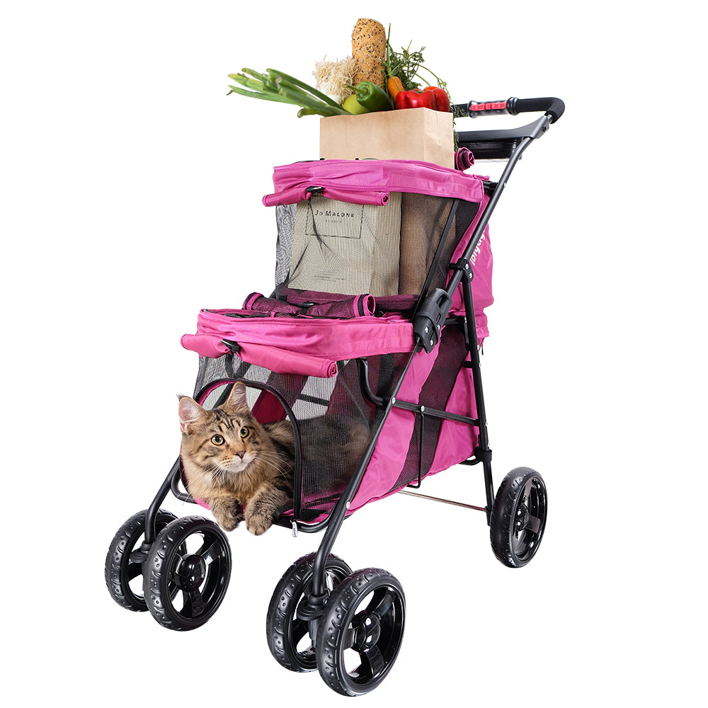 Ibiyaya Double Decker Pet Stroller for Multiple Pets - Silver Gray pet stroller Ibiyaya