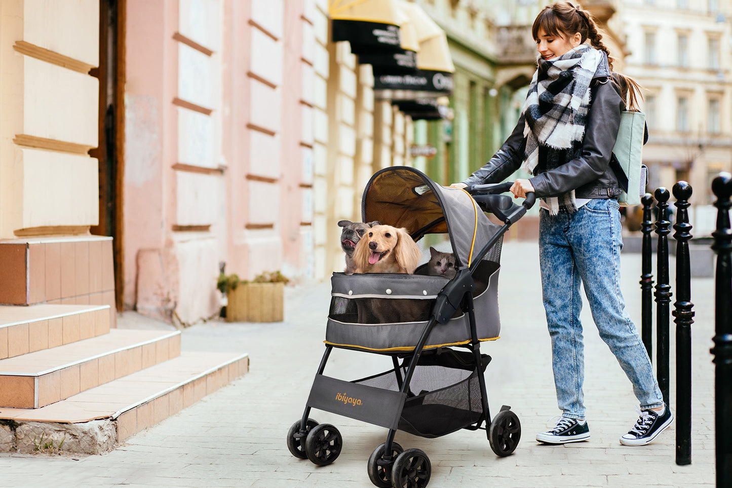 Ibiyaya Cloud 9 Pet Stroller for Cats & Dogs up to 20kg - Mustard Yellow Ibiyaya