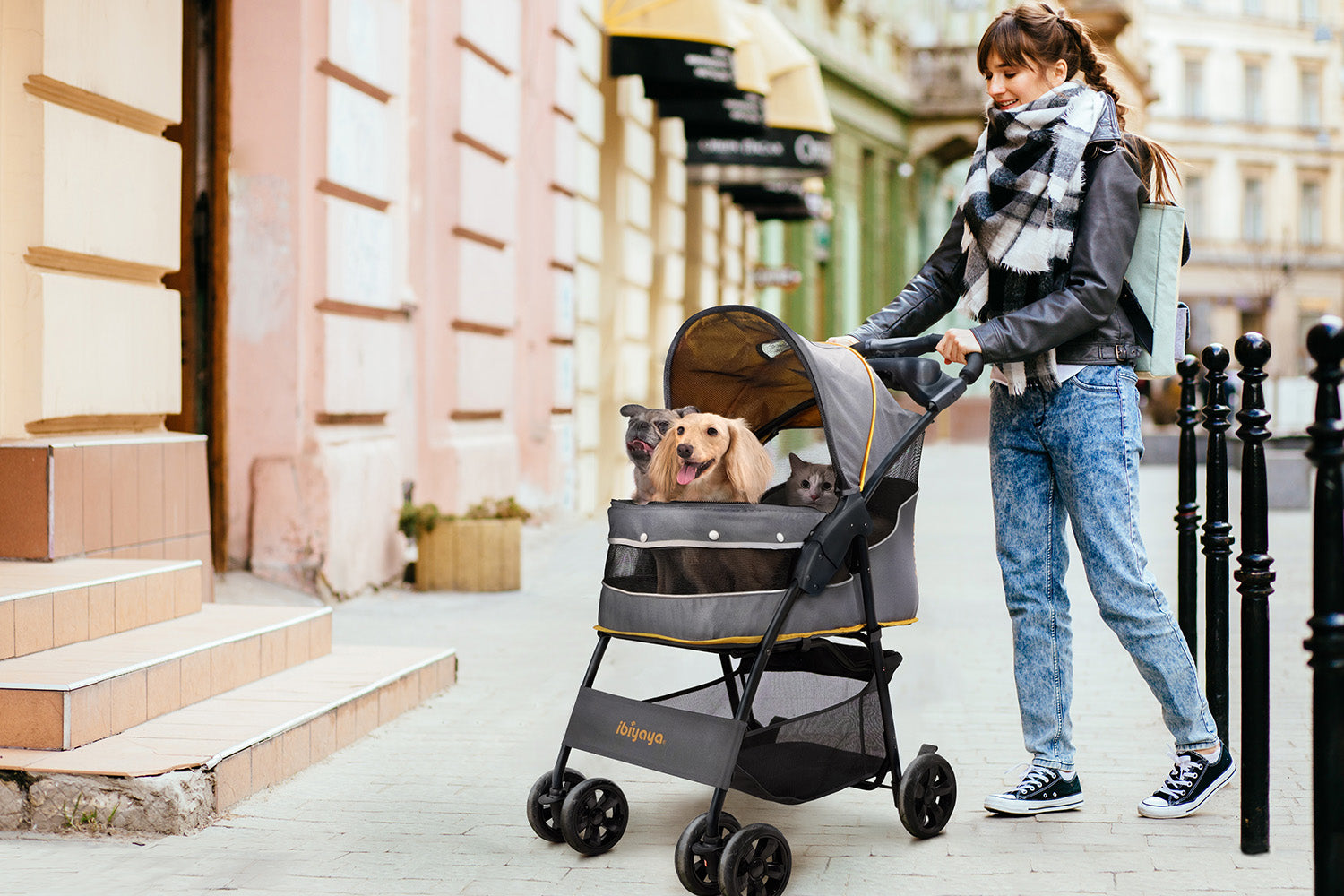 Ibiyaya Cloud 9 Pet Stroller for Cats & Dogs up to 20kg - Mustard Yellow Ibiyaya