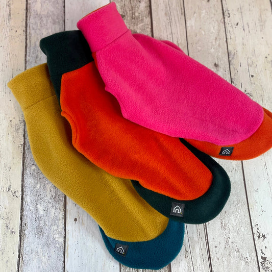 Two-Tone Dachshund Fleece Jumper preorder for winter Woofy and Whiskers hot pink