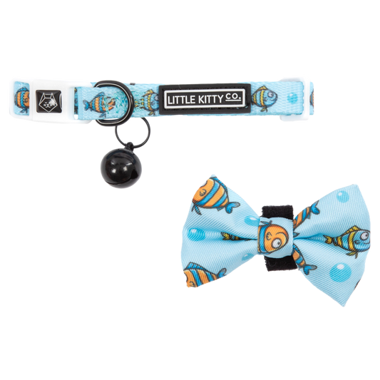 CAT COLLAR & BOW TIE: Here, Fishy, Fishy (NEW!) cat collar & Bow Tie Little Kitty Co. XS