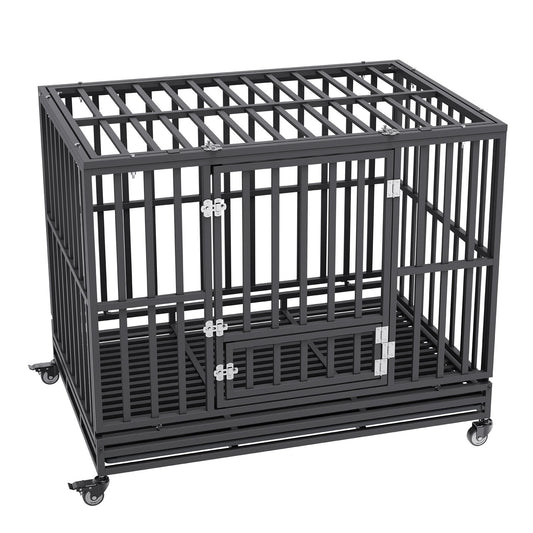 47 Inch Heavy Duty Dog Crate, Indestructible Dog Crate, 3-Door Heavy Duty Dog Kennel for Medium to Large Dogs with Lockable Wheels and Removable Tray, High Anxiety Dog Crate for Indoor & Outdoor Pet Care > Cat Supplies > Cat Carriers & Crates Woofy and Whiskers