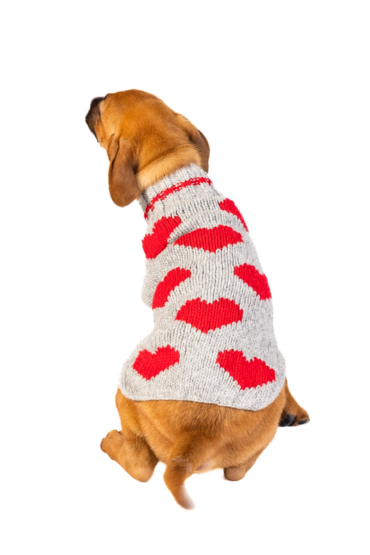 Chilly Dog Red Hearts Dog Sweater (Large) Woolen dog jumper chilly dog