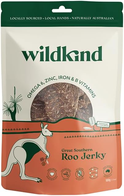 Wildkind Air Dried Kangaroo Jerky 100g – Natural Australian Dog Treats Woofy and Whiskers