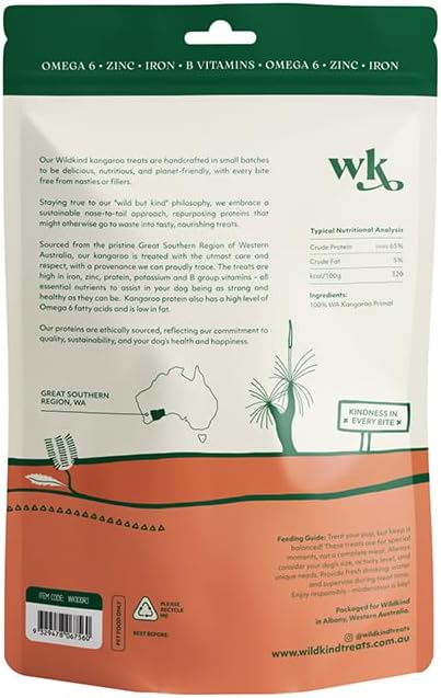 Wildkind Air Dried Kangaroo Jerky 100g – Natural Australian Dog Treats Woofy and Whiskers