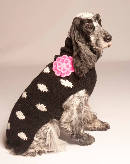 Black Polka Dot Flower Dog Sweater CHILLY DOG LLC