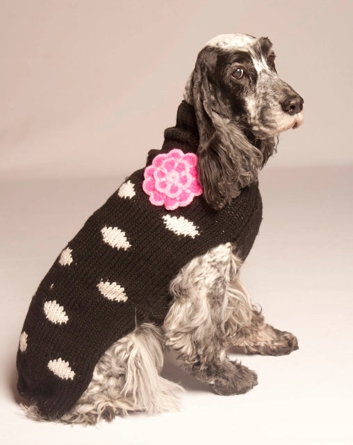 Chilly Dog Black Polka Dot Flower Dog Sweater chilly dog Large