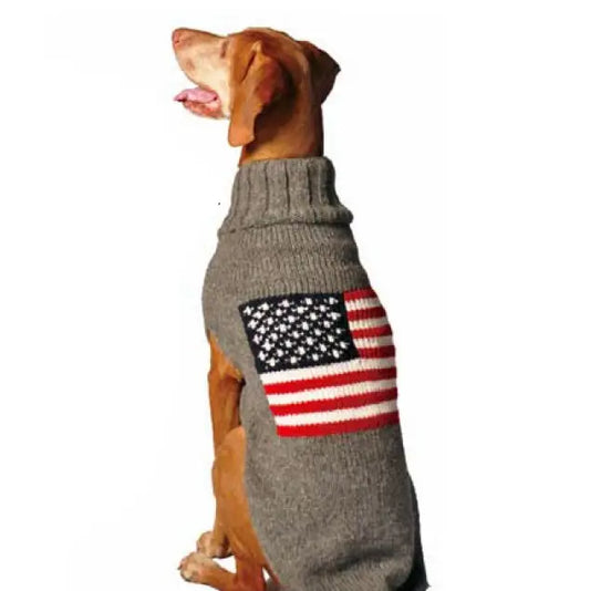 Chilly Dog American Flag Handknit Wool Dog Sweater 100% dog sweater chilly dog 2XL