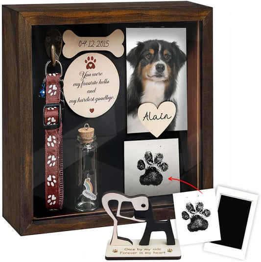 Pet Memorial Shadow Box Frame – Collar & Keepsake Keepsake Display (Rustic Wood)
