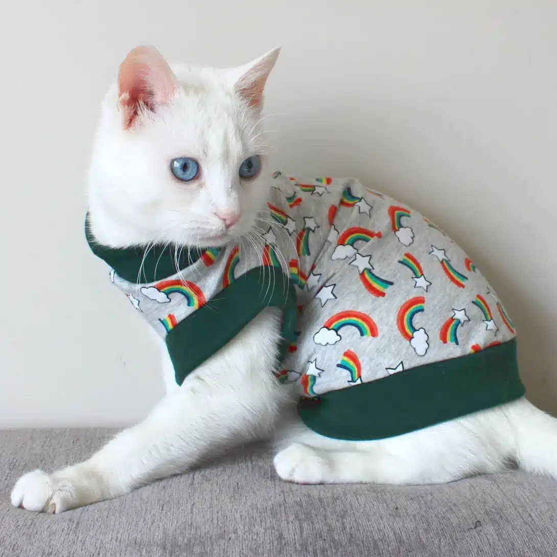 Queenie's Pawprints Cat Jumper - Navy Rainbow cat clothing Queenie's pawprints
