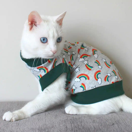 Queenie's Pawprints Cat Jumper - Navy Rainbow cat clothing Queenie's pawprints
