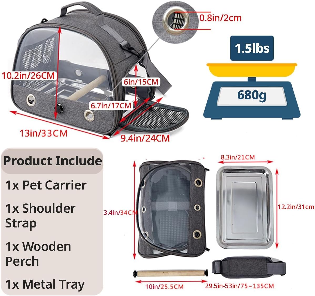 Breathable Bird Carrier Backpack – Lightweight Travel Carrier with Perch & Strap Emapoy