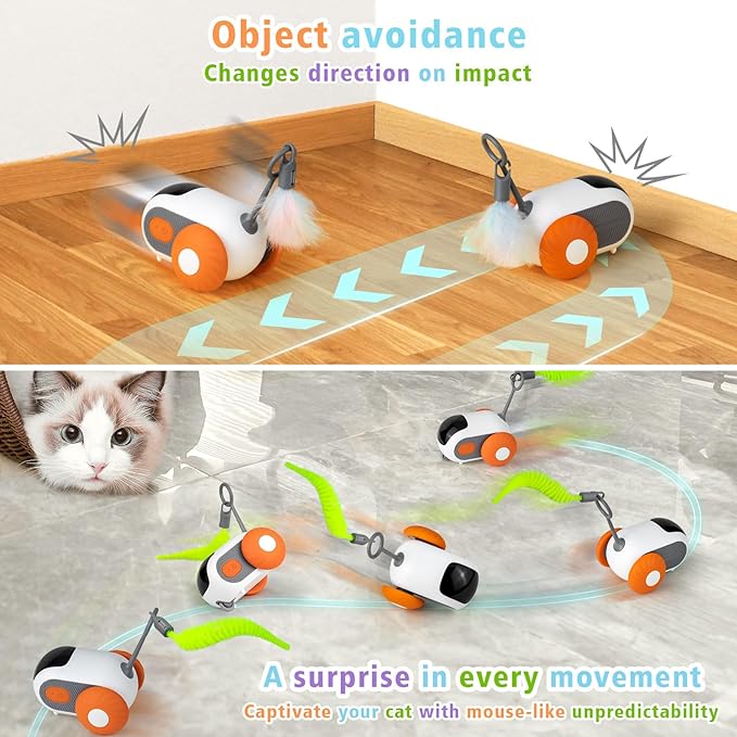 Interactive Cat Toy with Remote Control, 2 Speed Automatic Moving Car Cat Toy Interactive cat toy Aymixis Orange