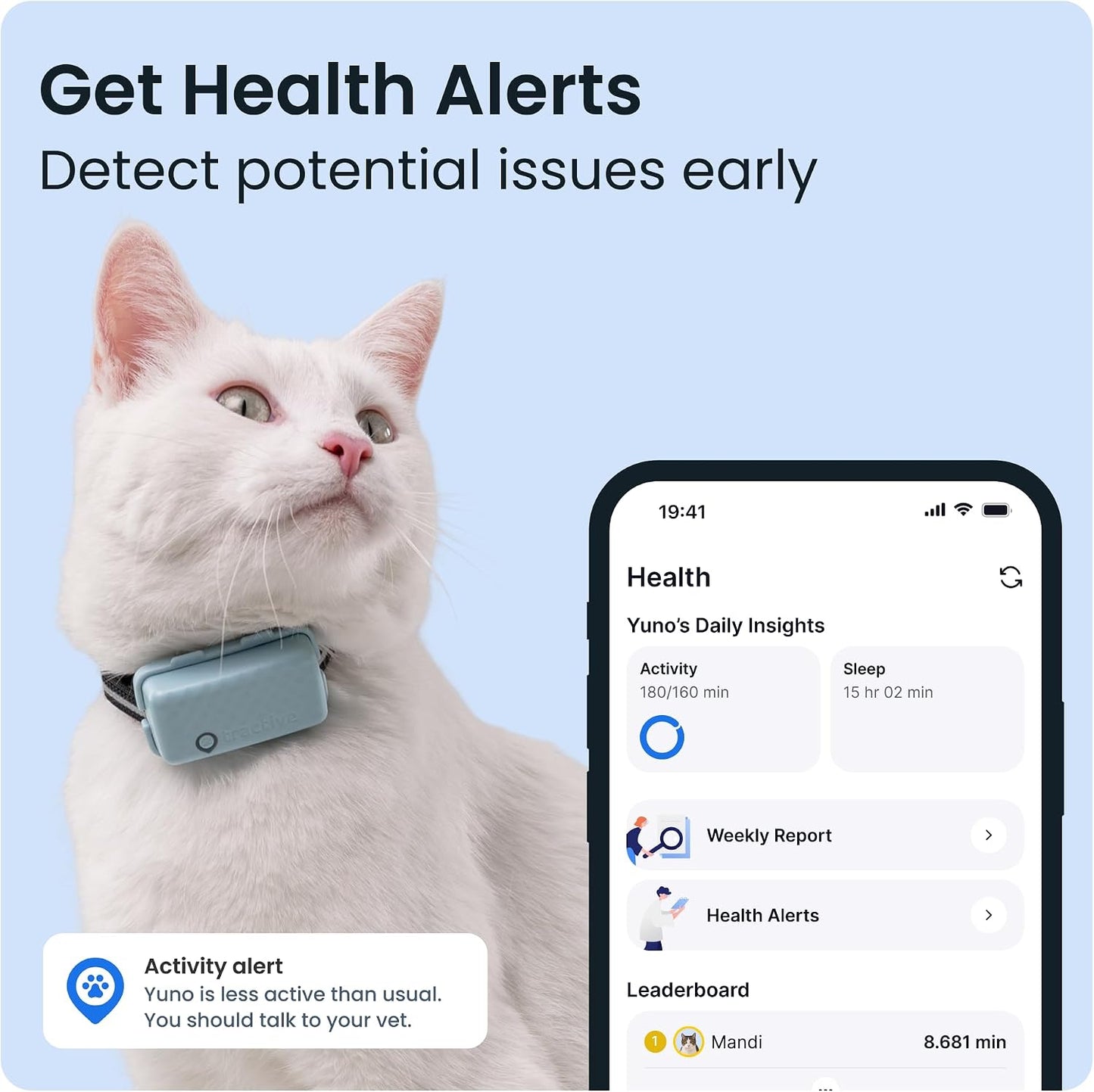 Tractive Mini GPS Cat Tracker | Market Leader | Real-Time Location Tracking | Location History | Monitor Activity | Collar Included Woofy and Whiskers