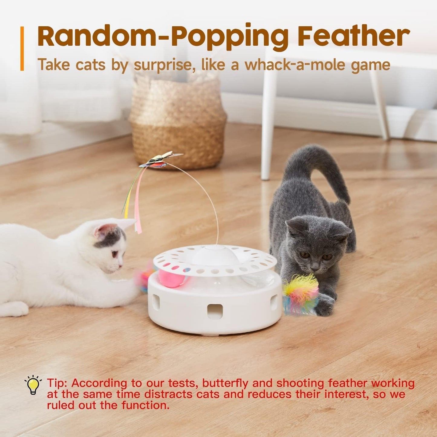 Interactive Toys for Cats, 3-in-1 Smart Interactive Kitten Toy, Fluttering Butterfly, Random Moving Amb Interactive cat toy Woofy and Whiskers