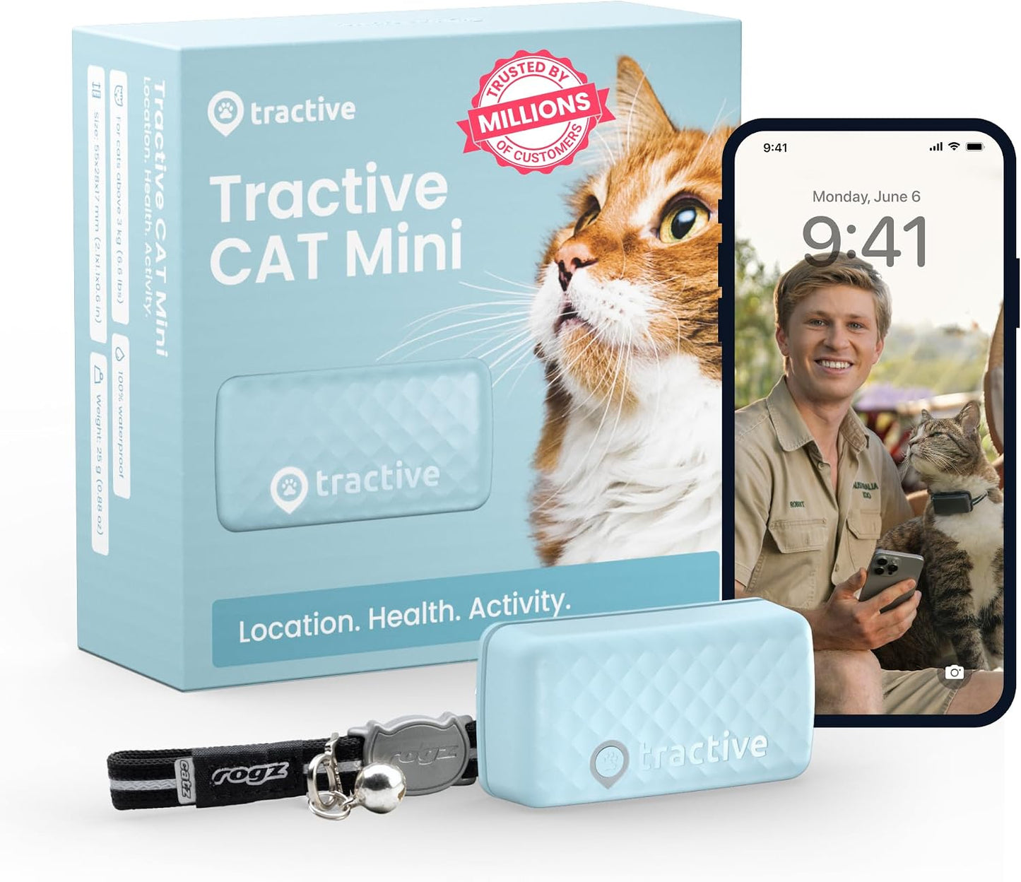 Tractive Mini GPS Cat Tracker | Market Leader | Real-Time Location Tracking | Location History | Monitor Activity | Collar Included Woofy and Whiskers