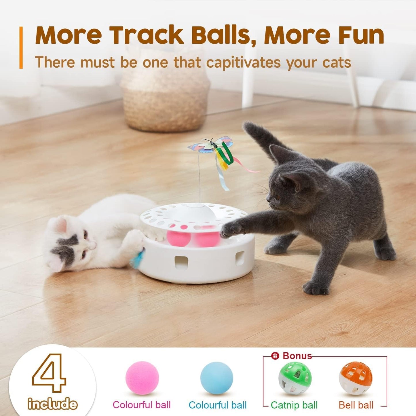 Interactive Toys for Cats, 3-in-1 Smart Interactive Kitten Toy, Fluttering Butterfly, Random Moving Amb Interactive cat toy Woofy and Whiskers