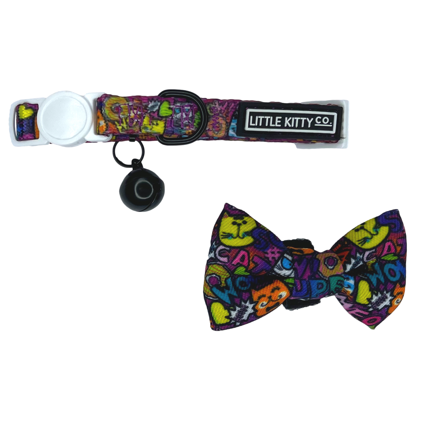 Little Kitty Co CAT COLLAR & BOW TIE: Graffiti Little Kitty Co. XS