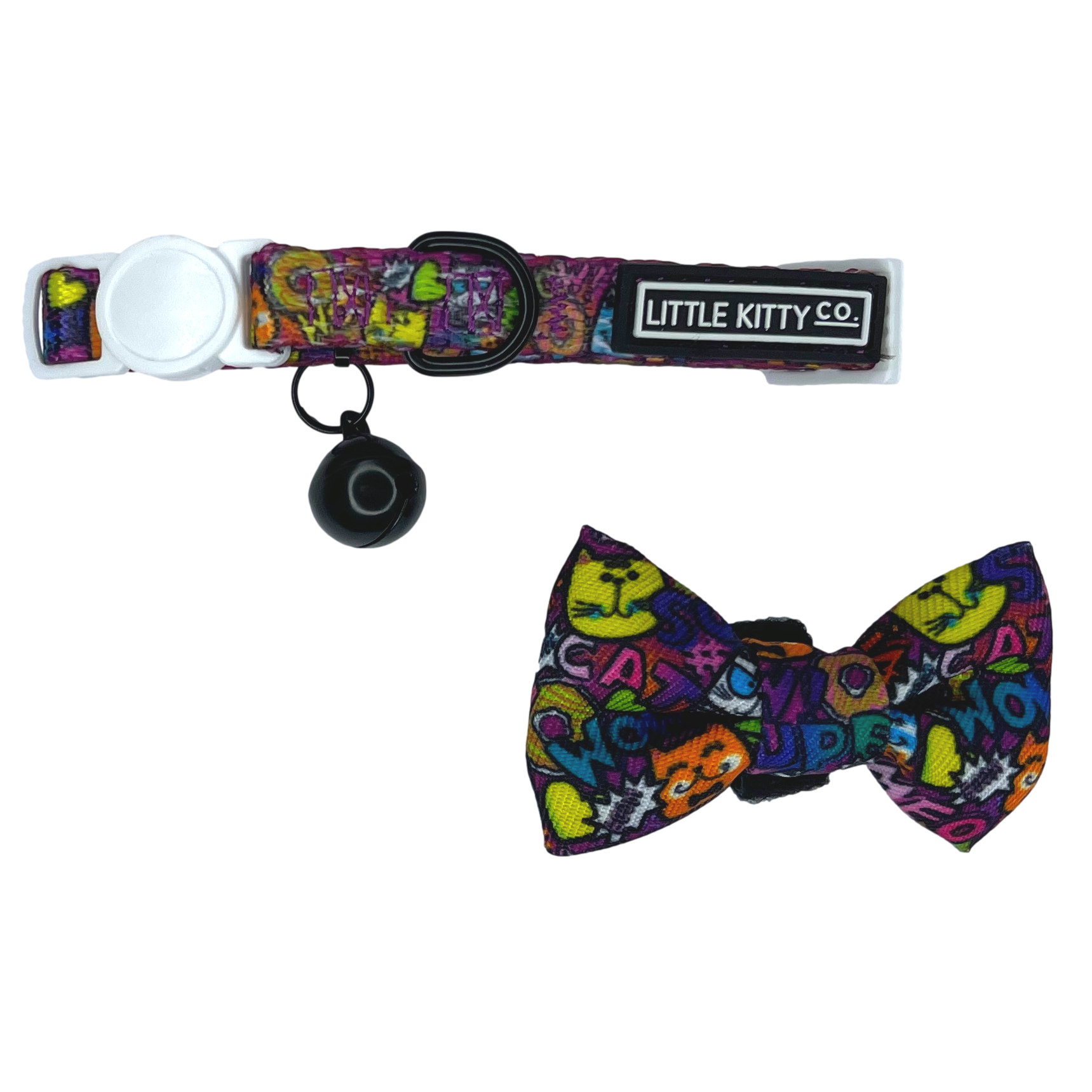 Little Kitty Co CAT COLLAR & BOW TIE: Graffiti Little Kitty Co. XS