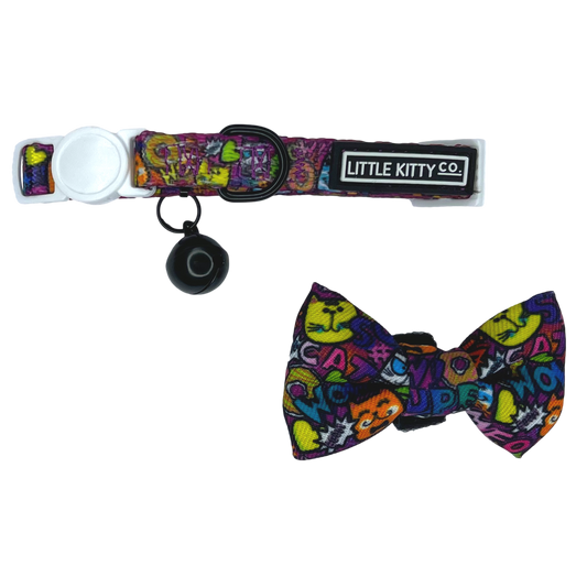 CAT COLLAR & BOW TIE: Graffiti Little Kitty Co. XS