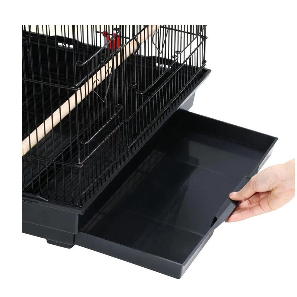 92cm Large Portable Wire Bird Cage Birdcage Parrot Cage Wooden Stand Pole Feeding Cup BlackWoofy and Whiskers