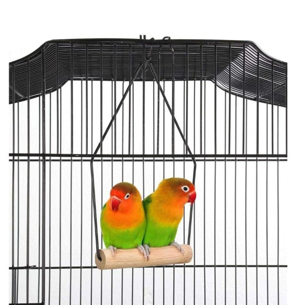 92cm Large Portable Wire Bird Cage Birdcage Parrot Cage Wooden Stand Pole Feeding Cup BlackWoofy and Whiskers