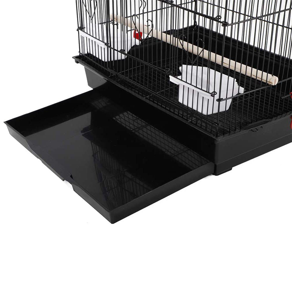 92cm Large Portable Wire Bird Cage Birdcage Parrot Cage Wooden Stand Pole Feeding Cup BlackWoofy and Whiskers
