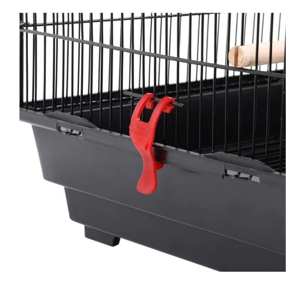 92cm Large Portable Wire Bird Cage Birdcage Parrot Cage Wooden Stand Pole Feeding Cup BlackWoofy and Whiskers