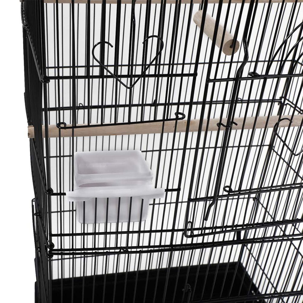 92cm Large Portable Wire Bird Cage Birdcage Parrot Cage Wooden Stand Pole Feeding Cup BlackWoofy and Whiskers