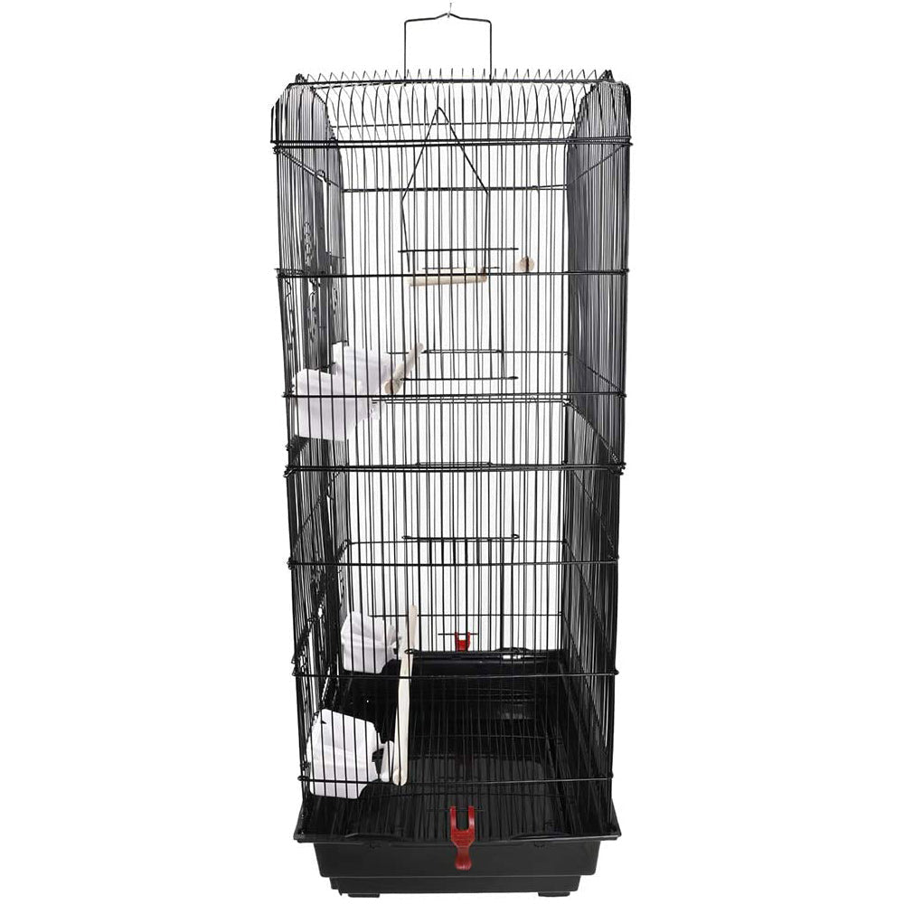 92cm Large Portable Wire Bird Cage Birdcage Parrot Cage Wooden Stand Pole Feeding Cup BlackWoofy and Whiskers