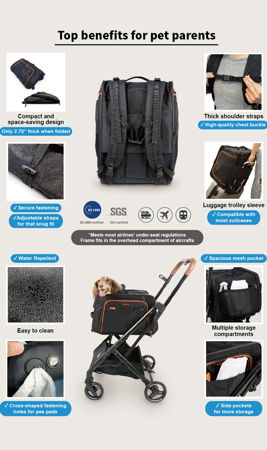 Ibiyaya JetPaw 3-in-1 Detachable Pet Stroller pet stroller Ibiyaya