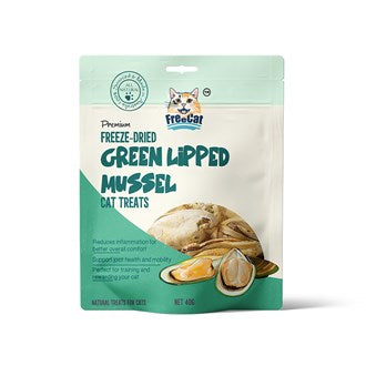 Freecat Premium freeze dried Chicken Bites with Cat grass 50g Cat treats Woofy and Whiskers Green lipped muscles