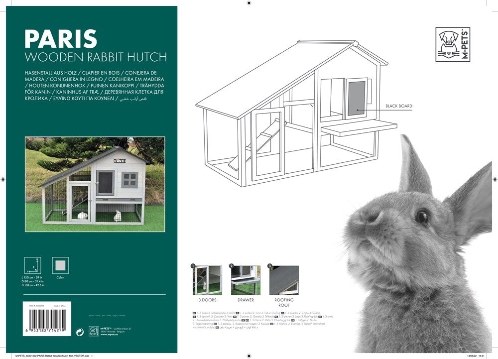 Paris Wooden Hutch 150x80x108 cm Pet Care > Coops & Hutches > Small Animal Habitats & Cages Mpets