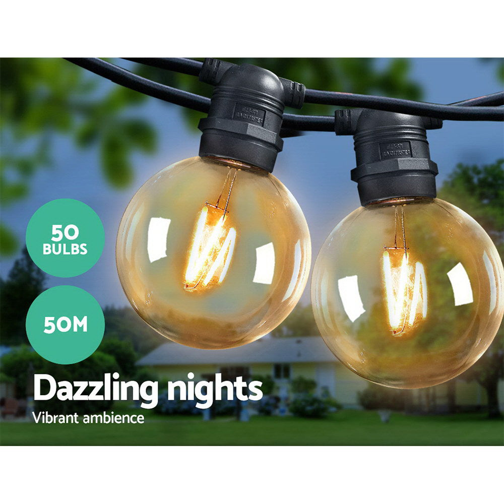 Jingle Jollys 50m LED Festoon String Lights 50 Bulbs Kits Wedding Party Christmas G80 Occasions > Christmas > Outdoor Decorations & Lights Woofy and Whiskers