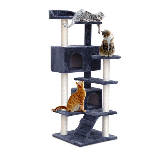 i.Pet Cat Tree 134cm Tower Scratching Post Scratcher Wood Condo House Bed Grey Pet Care > Cat Supplies > Cat Scratching Posts Ipet
