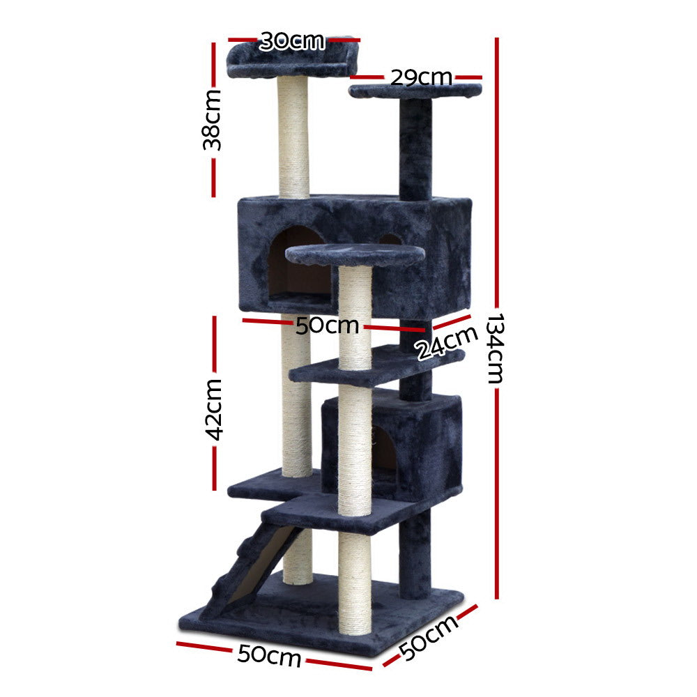 i.Pet Cat Tree 134cm Tower Scratching Post Scratcher Wood Condo House Bed Grey Pet Care > Cat Supplies > Cat Scratching Posts Ipet
