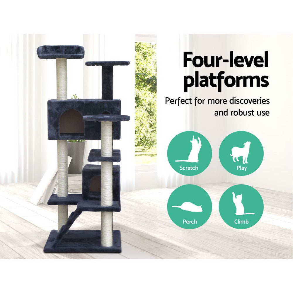i.Pet Cat Tree 134cm Tower Scratching Post Scratcher Wood Condo House Bed Grey Pet Care > Cat Supplies > Cat Scratching Posts Ipet