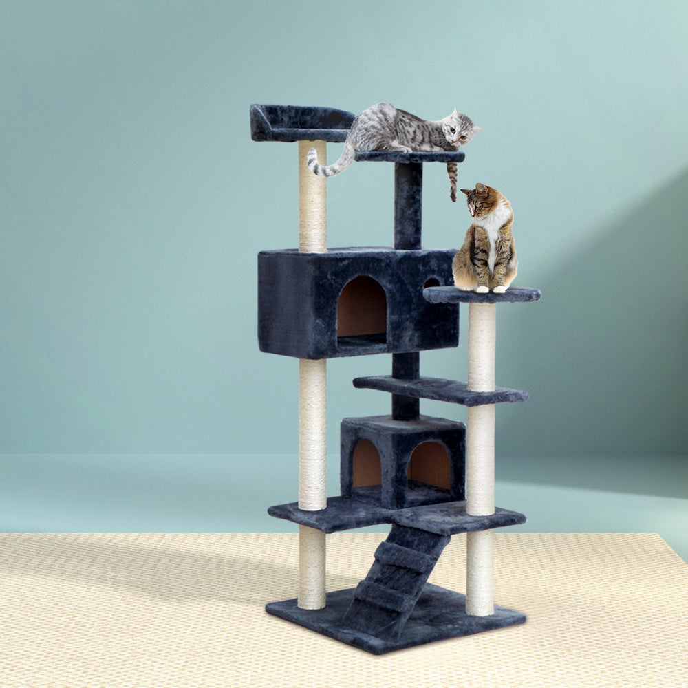 i.Pet Cat Tree 134cm Tower Scratching Post Scratcher Wood Condo House Bed Grey Pet Care > Cat Supplies > Cat Scratching Posts Ipet